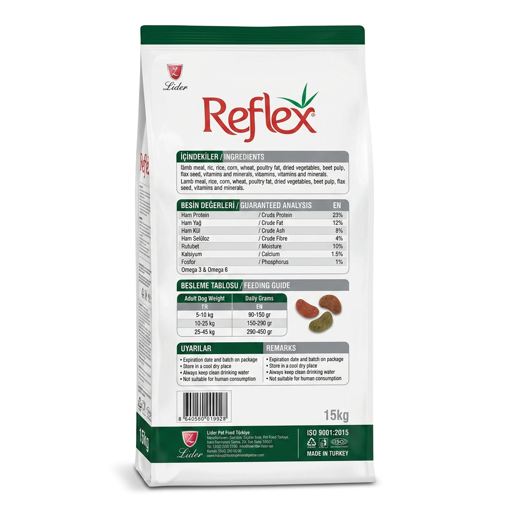 غذای خشک سگ بالغ رفلکس با طعم گوشت بره و سبزیجات (Reflex Adult Dog Food Lamb & Vegetable) - ۱۵ کیلوگرم - تصویر 3